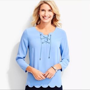 Talbots Periwinkle Scallop Hem Blouse Sz Large